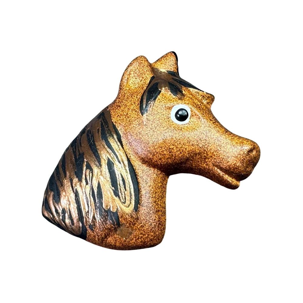Vintage, Hand Painted, Pottery Horse Brooch Pin